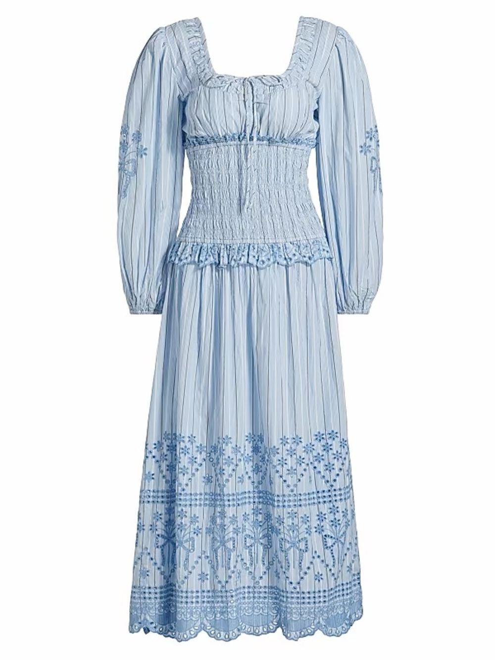 Damson Madder Nola Light Blue Embroidered Midi Dress NWOT - Picture 2 of 12